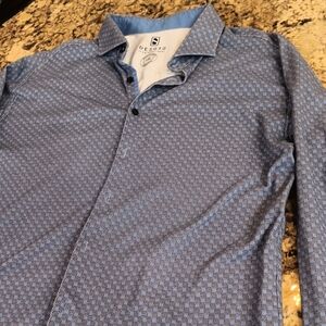 🔵 DESOTO Blue Patterned Button-Up Shirt – Premium Stretch – Slim Fit 🔥